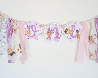 Pink Fairy 1st Birthday High Chair Banner: Wildflower Decor