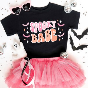 Toddler Halloween T-Shirt Spooky Babe T-Shirt Halloween T-shirt Girls 2T-4T Little Ghost Halloween Tee Pink and Black Halloween Shirt