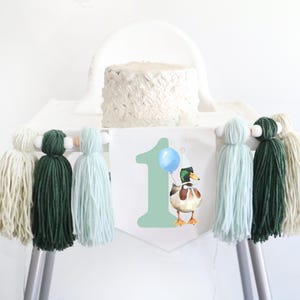 Lucky Duck High Chair Banner One Lucky Duck 1st Birthday highchair Banner Mallard Duck First Birthday Party Preppy Green Duck Yarn Tassel