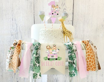 Safari Pink High Chair Banner Baby Safari Birthday Decoration Baby Safari  Highchair Banner First Birthday Safari Party Wild One