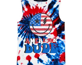 American Dude T-shirt 4th of July T-shirt Kids Patriotic Tank- Tie-Dye Tank Top, Happy Dude Tank Kids 4th Tee