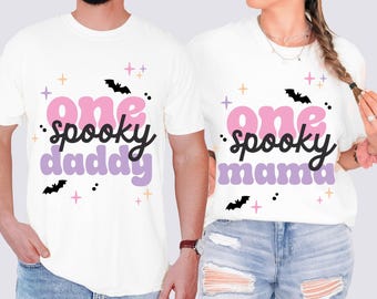 Spooky One Family T-shirts One Spooky Babe 1st Birthday Pink and Orange Halloween Shirts,  T-Shirt Custom  Custom T-Shirts