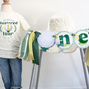 Mastered 1 Year Golf  Highchair Banner & Birthday T-shirt First Year Mastered Highchair Banner Golf 1st Birthday Boy Preppy Highchair Banner