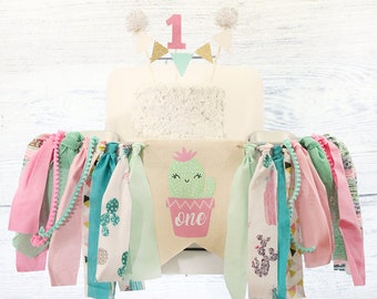 Baby Cactus 1st Birthday High Chair Banner & Tutu Birthday Outfit Cactus Party Banner and Outfit Set First Birthday Cactus Highchair Banner