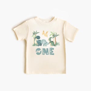 Onenasuars  Baby Dino Birthday Shirt, Baby Boy Dinosaur Blue Birthday t-shirt T-Rex 1st Birthday First Birthday Bodysuit