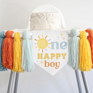 One Happy Boy Highchair Banner One Happy Boho High Chair Banner, Sushine  Birthday, Trip around the Sun Party  One 1st Birthday Tassel