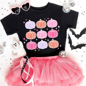 Baby Toddler Halloween T-Shirt Pumpkin T-Shirt Halloween T-shirt Girls 2T-4T Little Pumpkin Halloween Tee Pink and Black Halloween Shirt