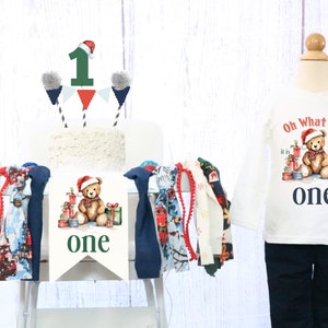 Oh What Fun High Chair Banner & T-shirt Boy Little Teddy Bear Highchair Banner, 1st Birthday Boy Oh What Fun it is to be One