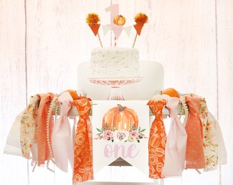 Pink Pumpkin Highchair Banner Pink & Orange Pumpkin Floral Tutu Outfit  Pumpkin Flower Highchair Banner, Fall Pumpkin 1st Birthday Girl