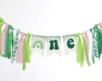 St. Patrick's Day High Chair Banner Rainbow Highchair Banner First Birthday St. Patrick's Baby Highchair Banner Garland Pink Green Birthday