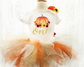 Fall First Birthday  Pumpkin Sunflower Tutu Birthday Outfit Autumn Party Outfit Set Fall Sunflower First Birthday Baby Girl First Birthday