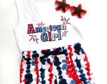 Baby Girl 4th of July Outfit American Girl Baby Tank and Short Outfit Patriotic Outfit Baby 12 Months- 2T Tie Dye 4th of July Outfit Baby