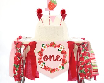 Berry 1st Birthday High Chair Banner Strawberry  Highchair Banner First Birthday Berry 1st Strawberry Highchair Banner Garland Pink Birthday