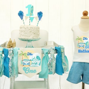 The Big One High Chair Banner & Birthday Outfit Beach Party 1st Birthday Summer Party Highchair Banner Big One Wave First Birthday Surf Boy