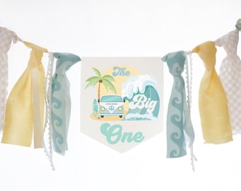 The Big One High Chair Banner Tank Outfit Beach Party 1st Birthday Summer Party Highchair Banner Big One Wave First Birthday Surfer Boy