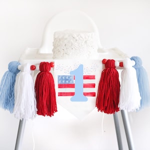 One American Boy High Chair Banner Patriotic Highchair Banner 4th of July Red White & Blue 1st Americana Birthday Banner Garland