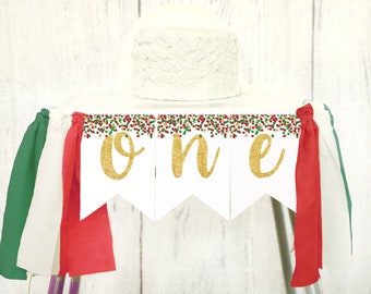 Christmas  High Chair Banner Christmas 1st Birthday Polka Dot Sparkle Highchair Banner Winter First Birthday Baby Oh What Fun Banner Party
