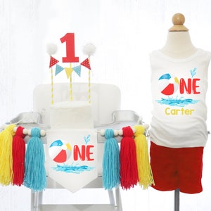Wasserball Kinderhochstuhl Banner & Geburtstagsoutfit Strandparty 1.Geburtstag Poolparty Kinderhochstuhl Banner Beachball Erster Geburtstag Baby Junge
