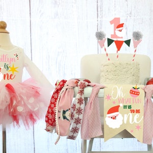 Oh What Fun it is to be One Girl Pink High Chair Banner & Tutu Birthday Outfit Oh What Fun Highchair Banner, 1st  Birthday Outfit Christmas