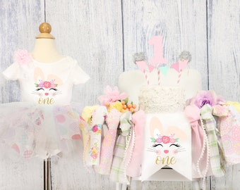 NEW!! Some Bunny is One Highchair Banner Tutu Outfit Easter Bunny Birthday Some Bunny Highchair Banner First Birthday Baby Girl TUTU Spring