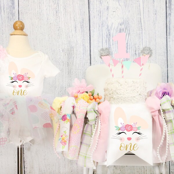 NEW!! Some Bunny is One Highchair Banner Tutu Outfit Easter Bunny Birthday Some Bunny Highchair Banner First Birthday Baby Girl TUTU Spring