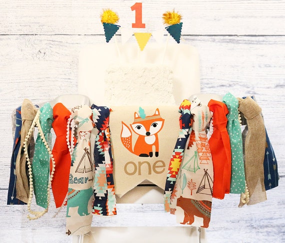 Forest Animals Boy/'s One High Chair Banner First Birthday Banner Fox Bear One Highchair Sign Boy First Birthday Decoration Wild One Decor