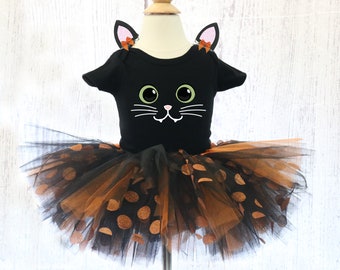 Black Cat Tutu Costume Toddler and Kids Outfit Black Cat Halloween Costume 2T, 3T, Girl, Black Kitty Costume, Cute Baby Cat Costume.