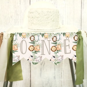 Jungle Safari High Chair Banner Baby Safari Animals Birthday Banner Safari Highchair Banner First Birthday Boy Baby Safari Party Wild One