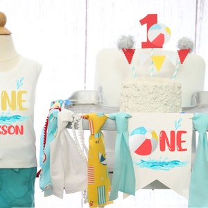 Wasserball Kinderhochstuhl Banner & Geburtstagsoutfit Strandparty 1