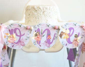 Fairy 1st Birthday High Chair Banner: Wildflower Garden Decor