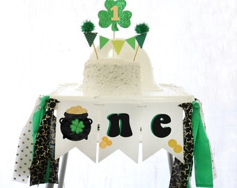 St. Patrick's Day High Chair Banner Lucky One Highchair Banner First Birthday St. Patrick's Baby Highchair Banner Green Gold Birthday