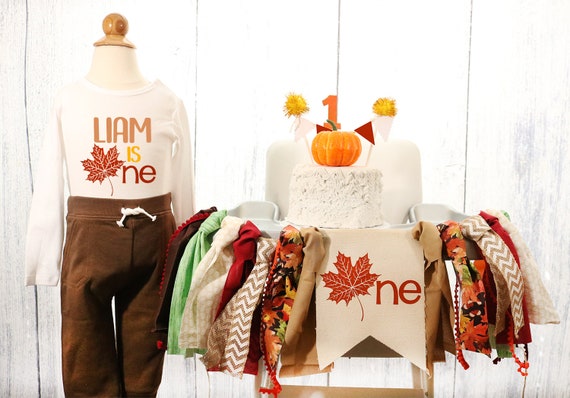 Fall First Birthday High Chair Banner Boy Birthday Outfit Etsy