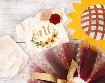 Fall First Birthday  Sunflower Tutu Birthday Outfit Autumn Party Outfit Set Fall Sunflower First Birthday Baby Girl First Birthday