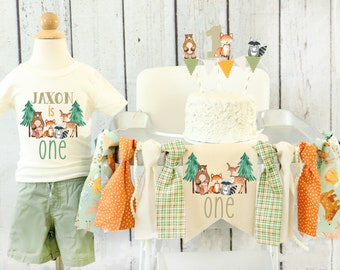 Woodland Friends High Chair Banner Woodland 1st Birthday Decoration Woodland Highchair Banner Wild One Fox First Boy Birthday Party Decor