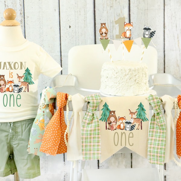 Woodland Friends High Chair Banner Woodland 1st Birthday Decoration Woodland Highchair Banner Wild One Fox First Boy Birthday Party Decor