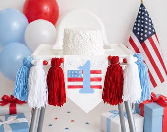 One American Boy High Chair Banner Patriotic Highchair Banner 4th of July Red White & Blue 1st Americana Birthday Banner Garland