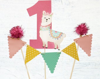 Llama Cake Topper Fiesta  Birthday Decoration Llama Party Decor Banner First Birthday Cake Topper Llama Party Decorations Llama Birthday