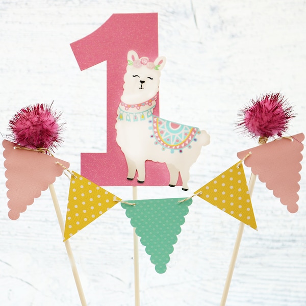 Llama Cake Topper Fiesta  Birthday Decoration Llama Party Decor Banner First Birthday Cake Topper Llama Party Decorations Llama Birthday