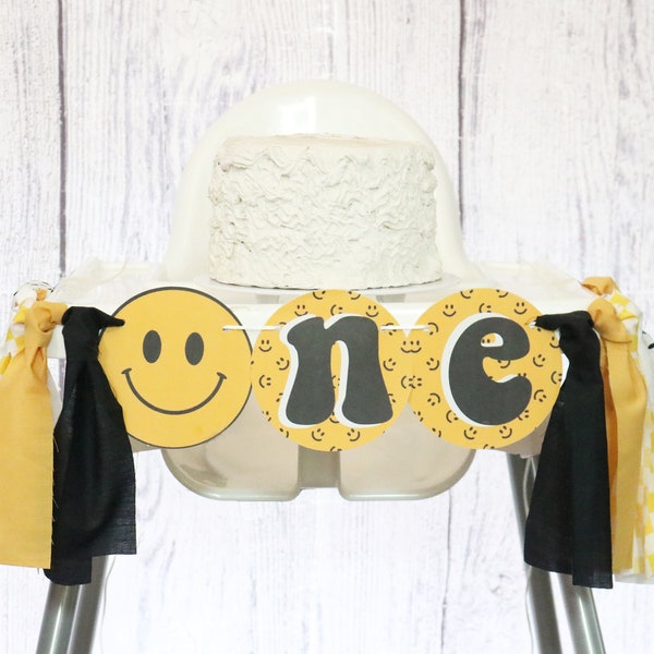 Happy Dude High Chair Banner One Happy Dude  Paper Smile  Highchair Banner First Birthday One Groovy Baby Highchair Banner Happy Face Decor