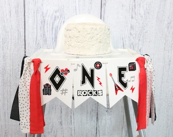 Banner de trona One Rocks Banner de trona One Rocks Primer cumpleaños Banner de trona de bebé estrella de rock Decoración de rock and roll Cumpleaños de guitarra