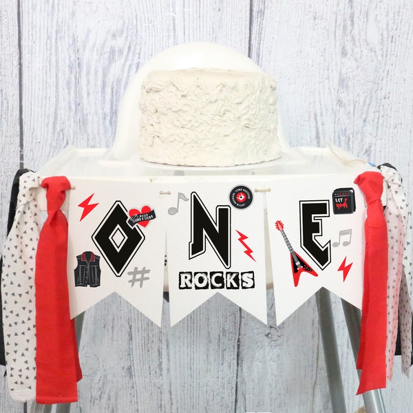 One Rocks High Chair Banner One Rocks Highchair Banner First Birthday Rockstar Baby Highchair Banner Rock and Roll Decor Guitar Birthday