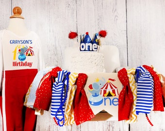 Circus 1st Birthday High Chair Banner: Elephant Party Decor