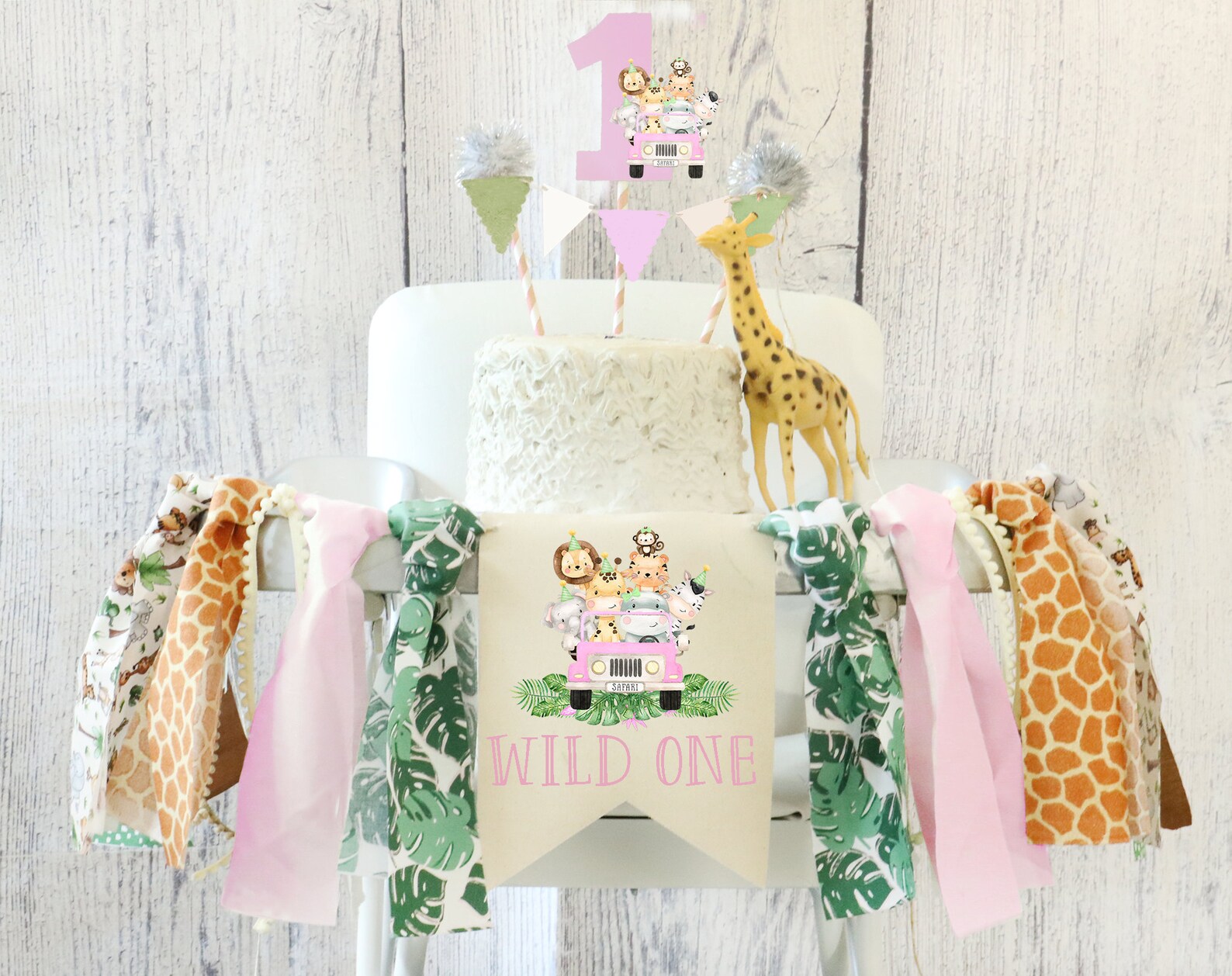 Safari Pink Jeep High Chair Banner Baby Safari Birthday Etsy