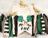 Jungle Safari High Chair Banner Black and Gold Birthday Decoration Safari Highchair Banner First Birthday Baby Boy Lion Party Wild One