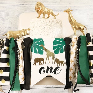 Jungle Safari High Chair Banner Black and Gold Birthday Decoration  Safari Highchair Banner First Birthday Baby Boy Lion Party Wild One