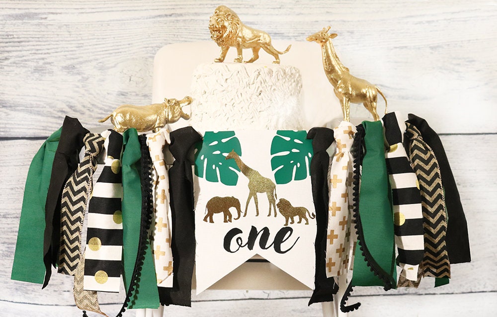 Jungle Safari High Chair Banner Black and Gold Birthday Decoration  S…