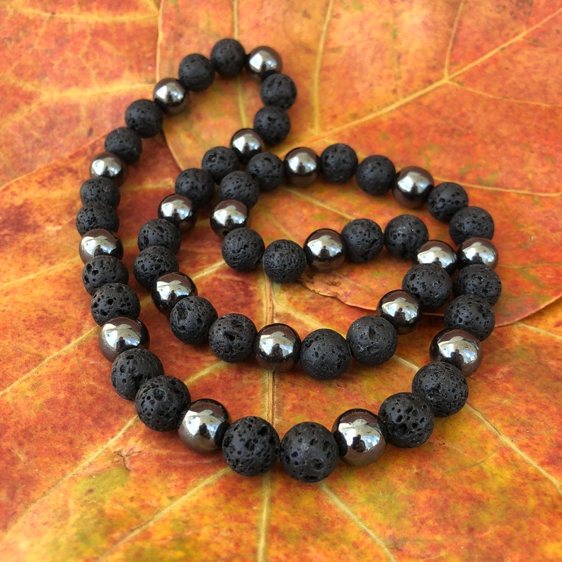 Hematite Necklace Mens Beaded Necklace for Him Black Lava Etsy