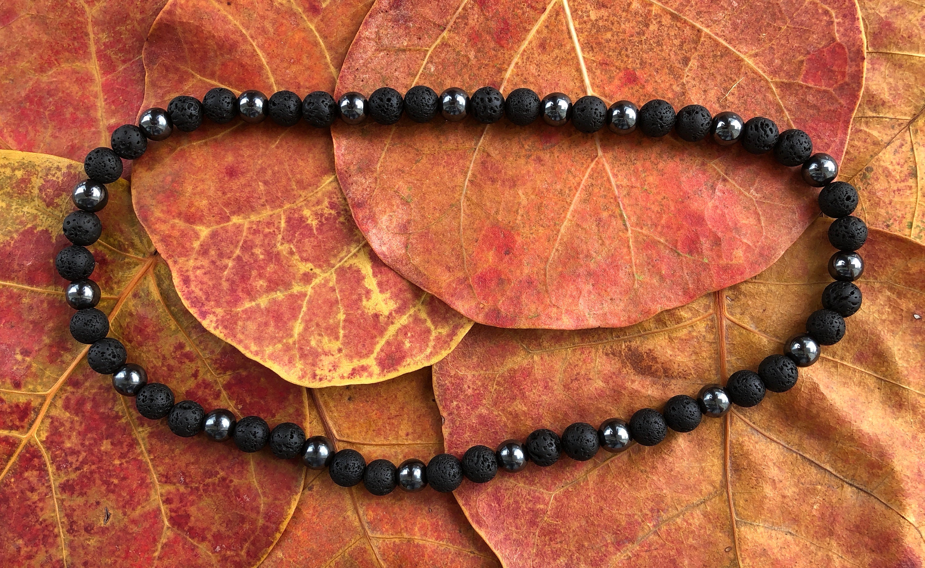 Hematite Necklace Mens Beaded Necklace for Him Black Lava Etsy