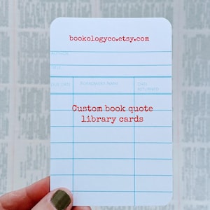 CUSTOM Book Quote Library Card Bookmarks, Geeky Gift, Custom, Book Lover Gift, Party Favor, Bookish Gift, Reader, Teacher Gift, Personalized