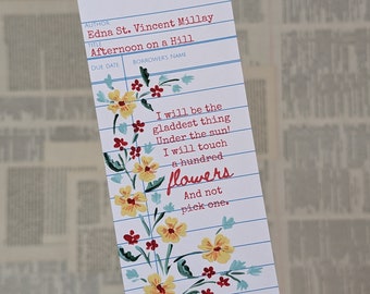 Floral Book Quote Bookmarks, Hand Painted Library Cards, Gardener Gift, Book Lover, Mothers Day Gift, Bookology Co. Edna St. Vincent Millay